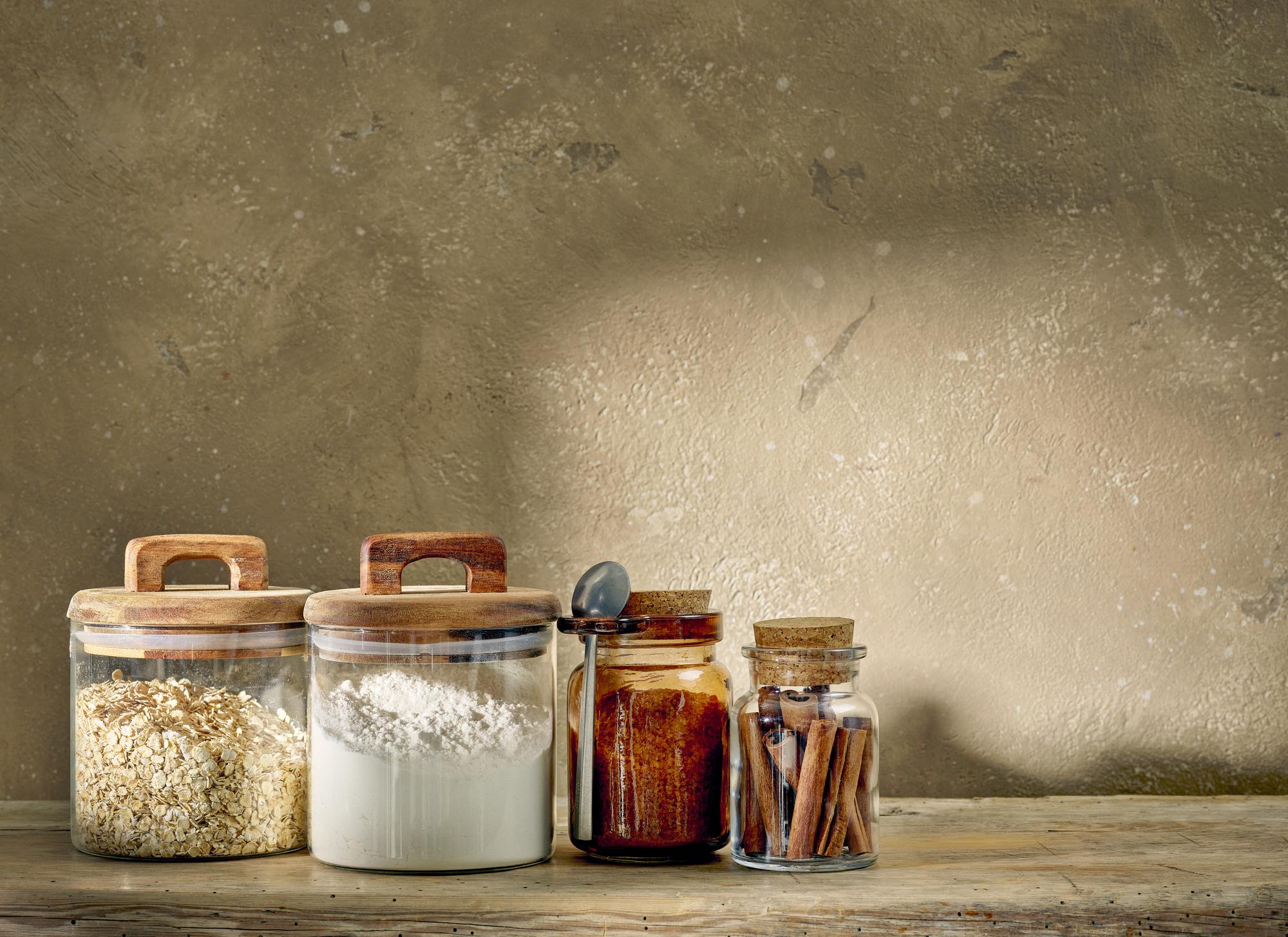 Corner of culinary studio with jars and tools